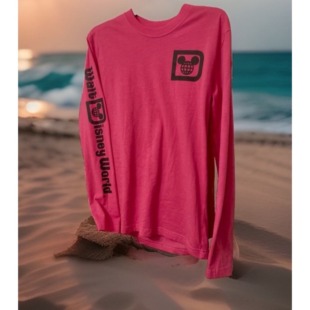 NWT Disney Parks Walt Disney World Pink Long Sleeve T-Shirt Sz L Pit 17/26.5